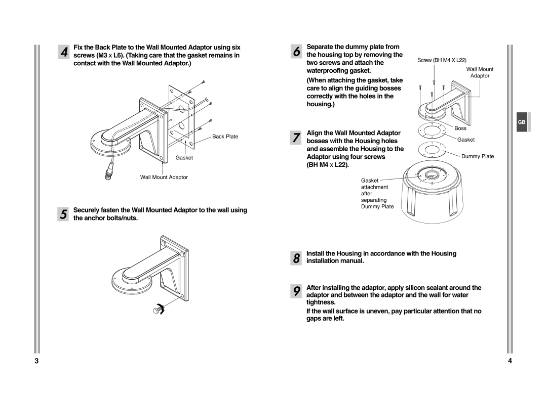 Samsung SADT-101WM, SCC-C4201P Anchor bolts/nuts, Install the Housing in accordance with the Housing, Installation manual 