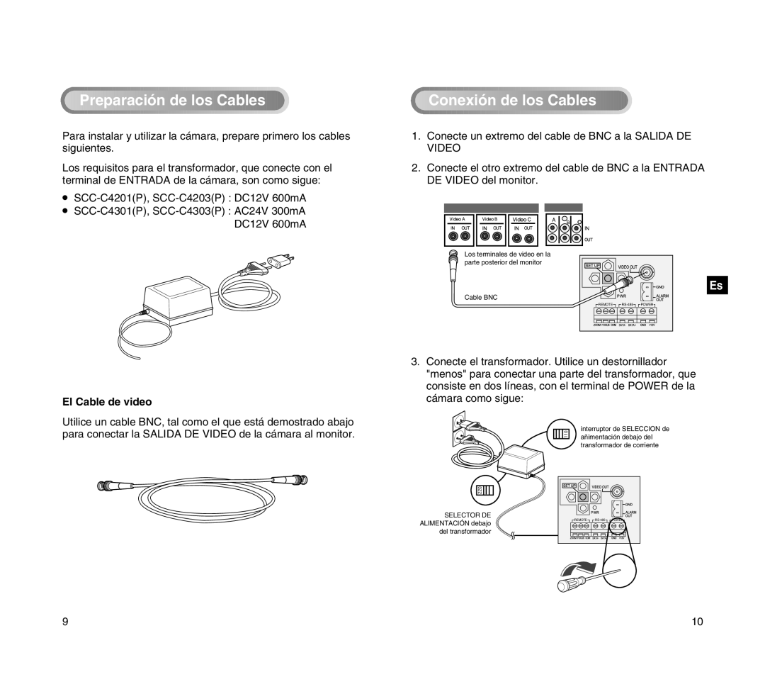 Samsung SCC-C4201P, SADT-101WM manual Preparaci ó n de los Cables, Conexi ó n de los Cables, El Cable de video 