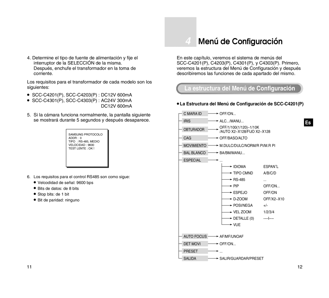 Samsung SADT-101WM, SCC-C4201P manual Menú de Configuración, La estructura del Menú de Configuració n 