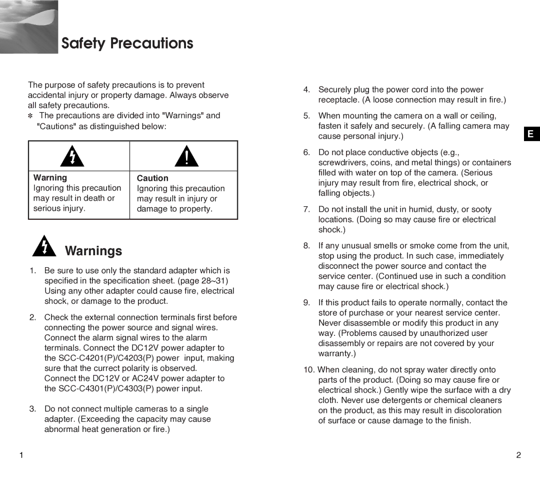 Samsung SCC-C4201P, SCC-C4301P manual Safety Precautions 