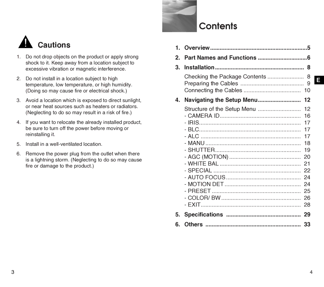 Samsung SCC-C4301P, SCC-C4201P manual Contents 