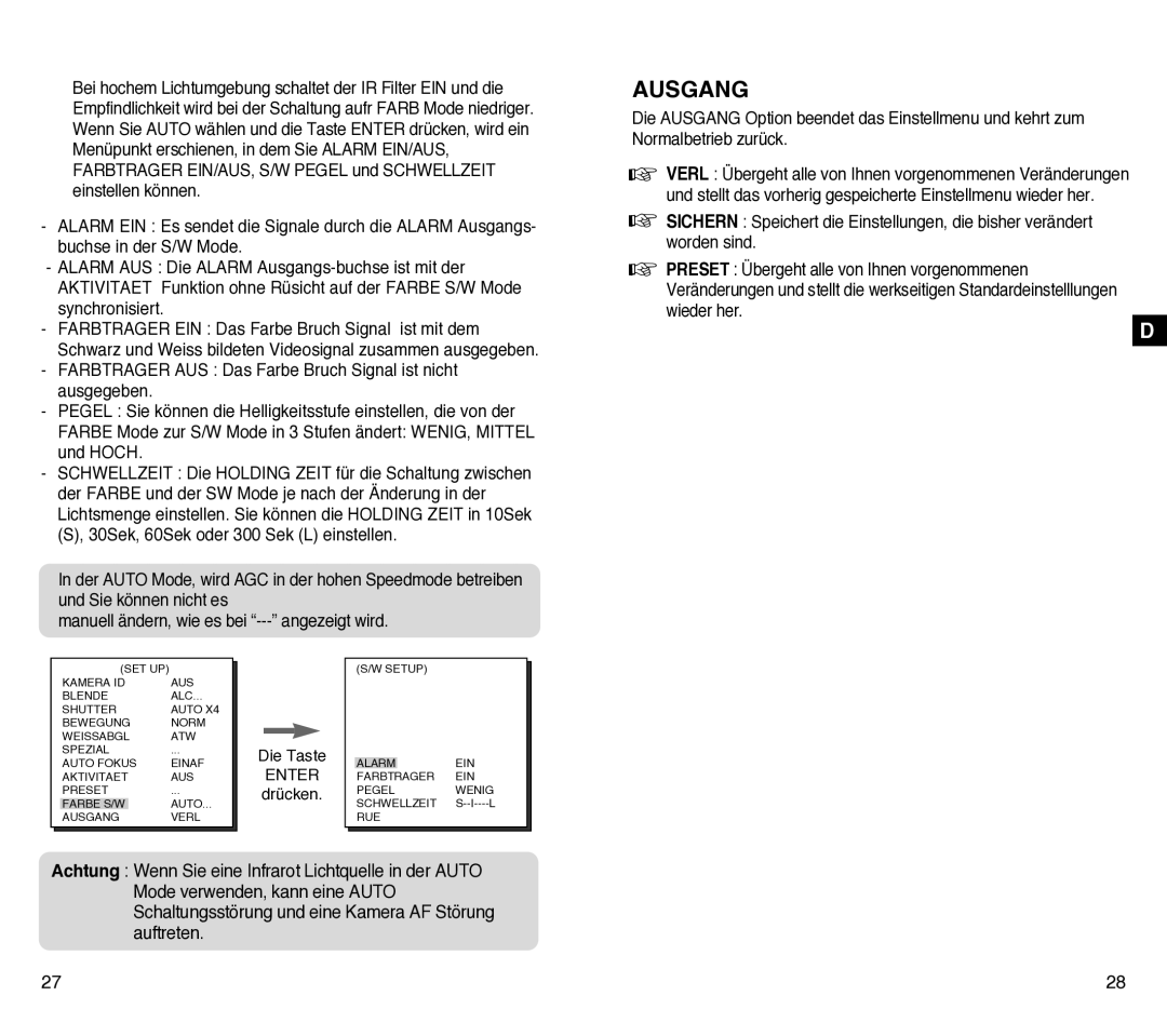 Samsung SCC-C4201P, SCC-C4301P manual Ausgang 