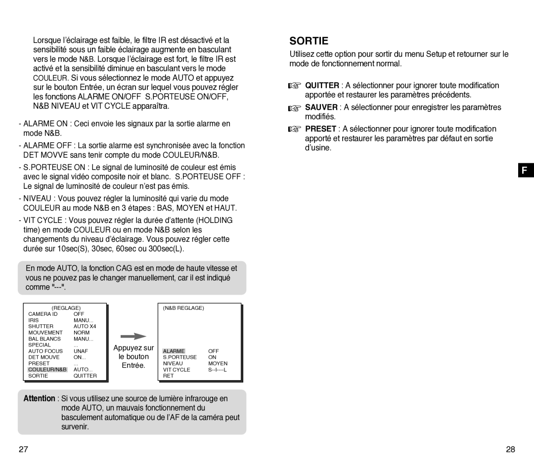 Samsung SCC-C4301P, SCC-C4201P manual Sortie 