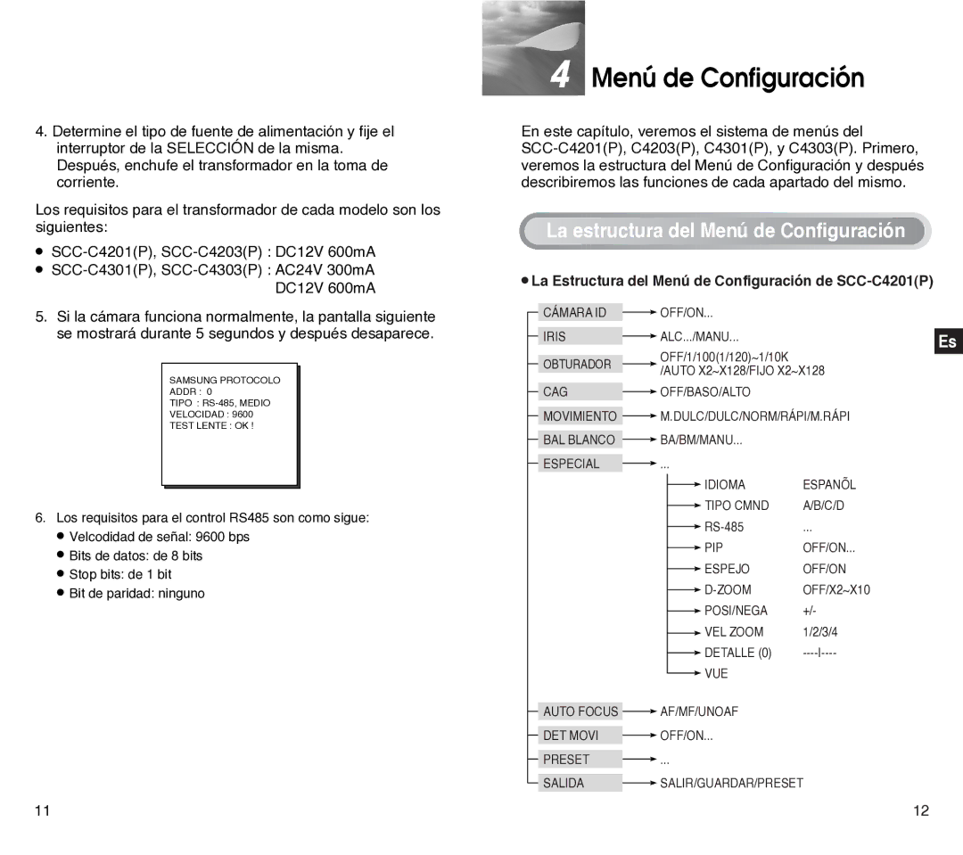 Samsung SCC-C4201P, SCC-C4301P manual La estructura del Menú de Configuración 