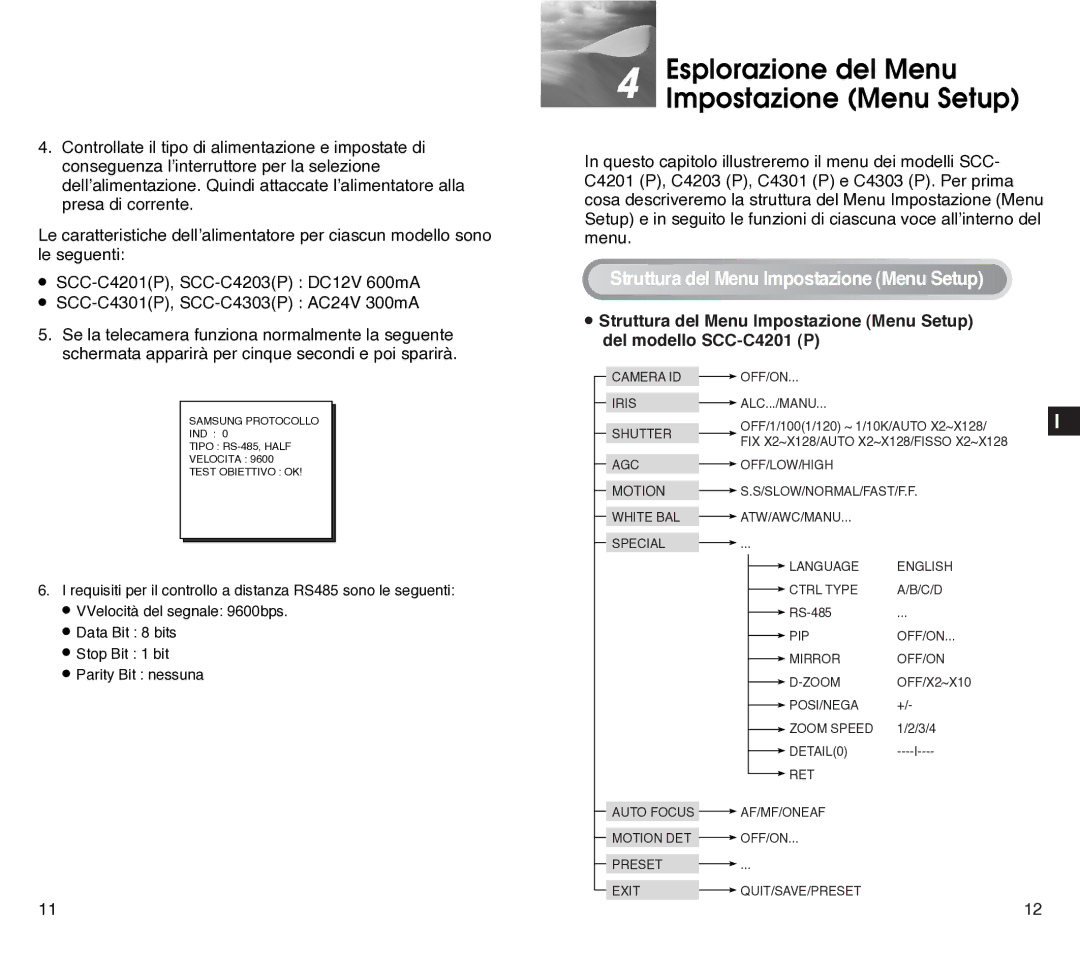 Samsung SCC-C4301P, SCC-C4201P manual Esplorazione del Menu 