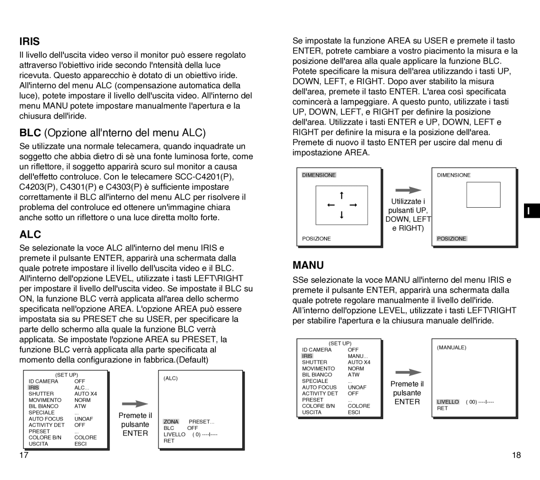 Samsung SCC-C4201P, SCC-C4301P manual BLC Opzione allnterno del menu ALC 