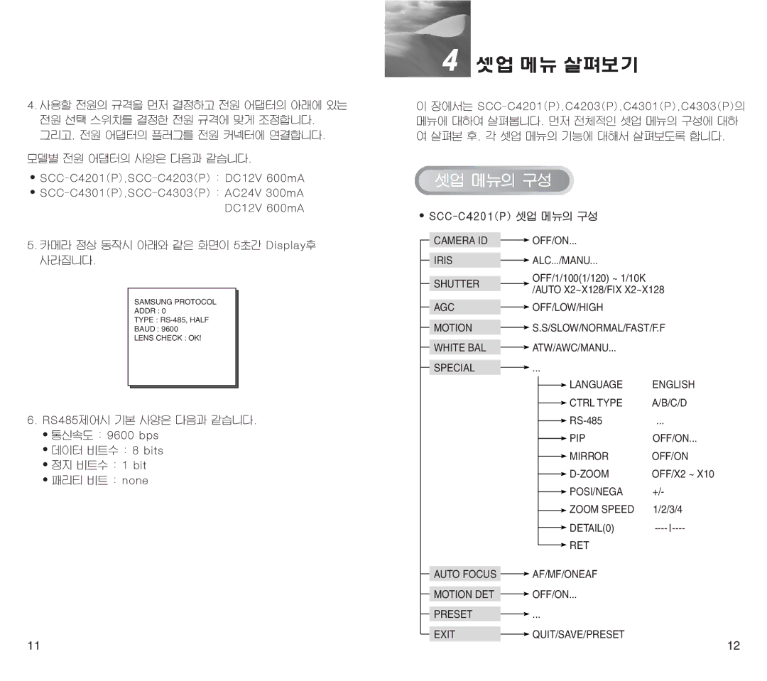 Samsung SCC-C4201(P) manual Camera ID OFF/ON 