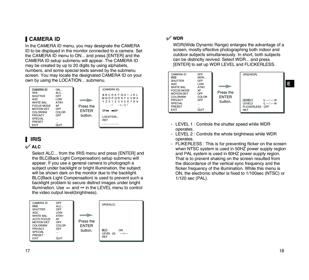 Samsung SCC-C4205P manual Camera ID, Iris 