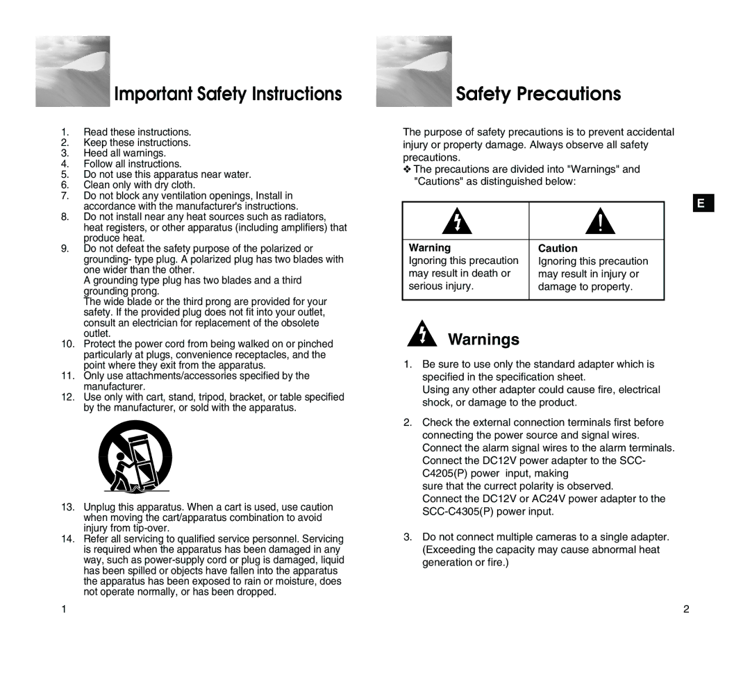 Samsung SCC-C4205P manual Important Safety Instructions, Safety Precautions 