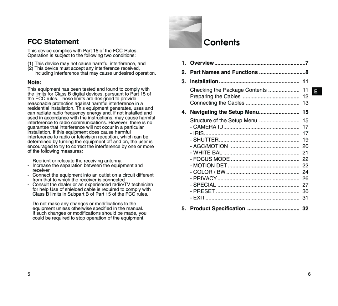 Samsung SCC-C4205P manual Contents 