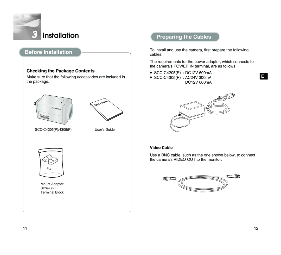 Samsung SCC-C4205P manual Installation, Checking the Package Contents 