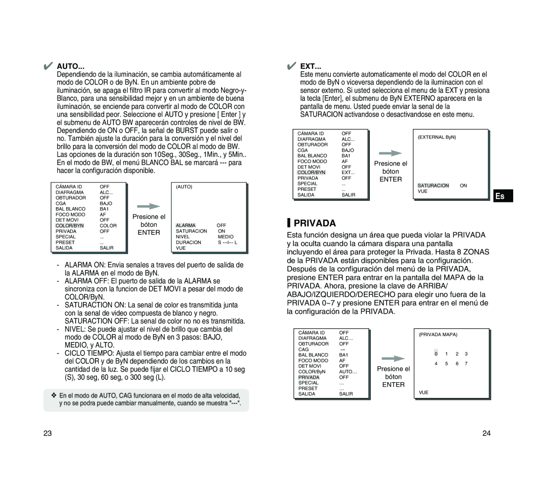 Samsung SCC-C4205P manual Privada, Auto, Ext 