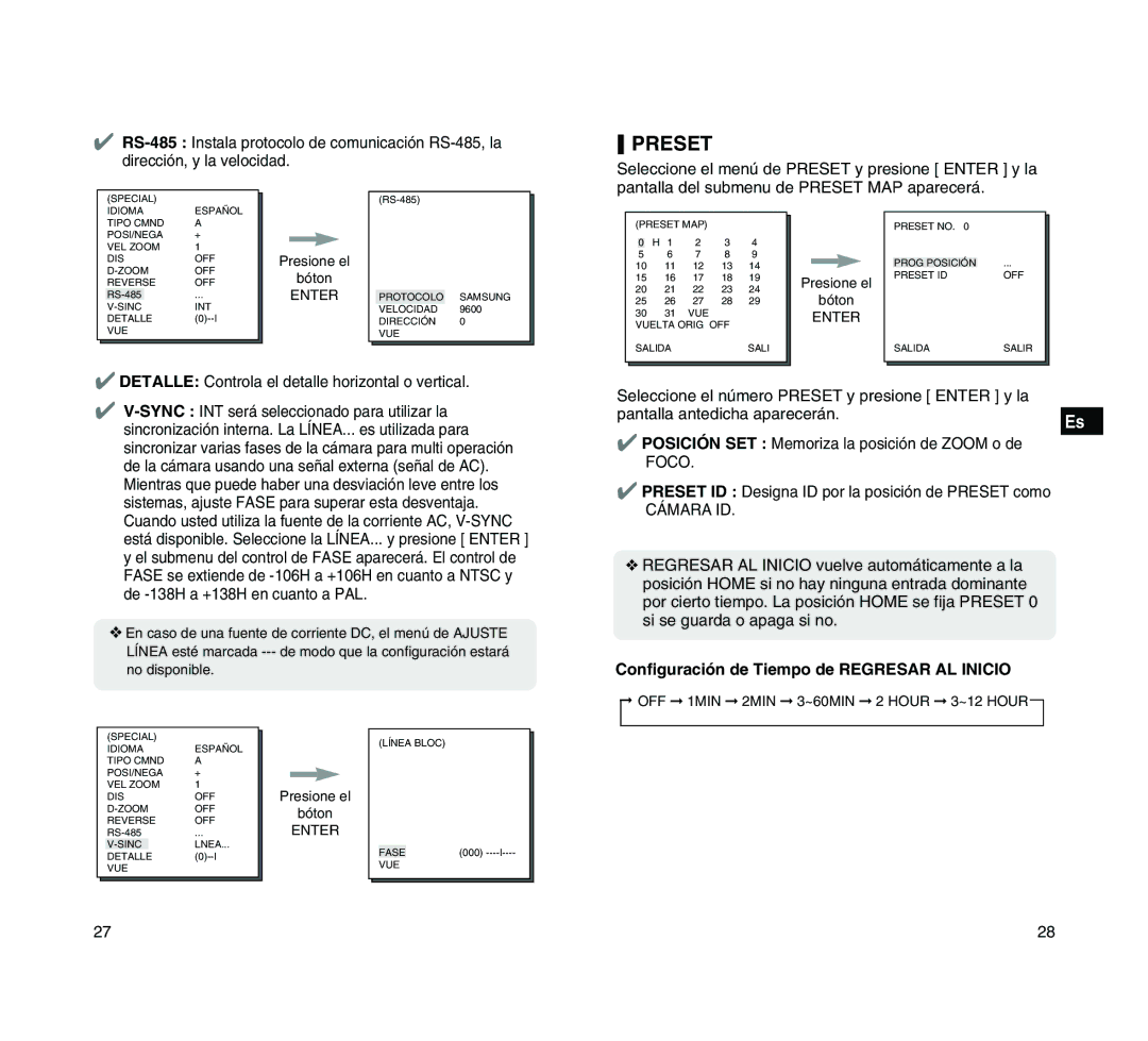 Samsung SCC-C4205P manual Preset, Detalle Controla el detalle horizontal o vertical 