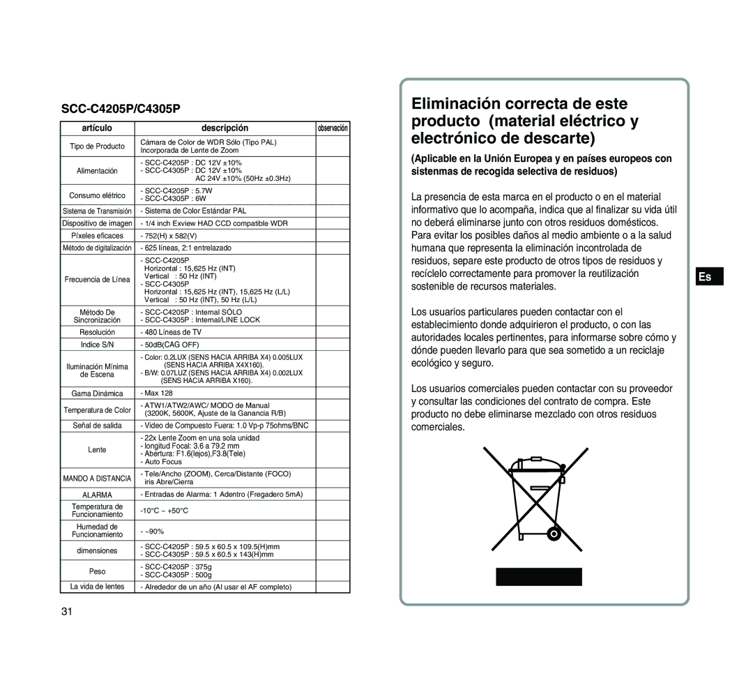 Samsung manual SCC-C4205P/C4305P, Sistema de Color Estándar PAL 