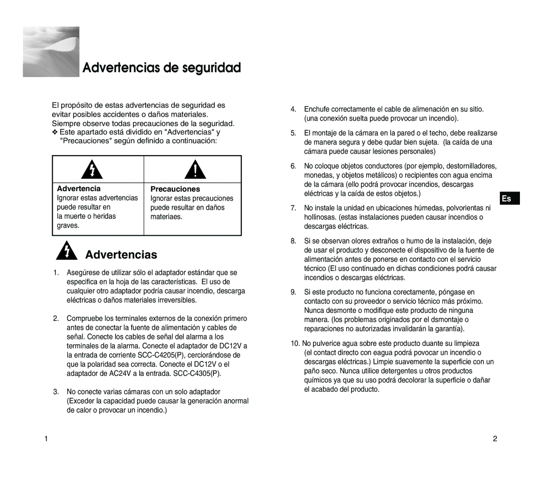 Samsung SCC-C4205P manual Advertencias de seguridad, Precauciones 