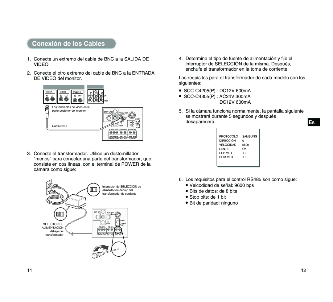 Samsung SCC-C4205P manual Conexión de los Cables 