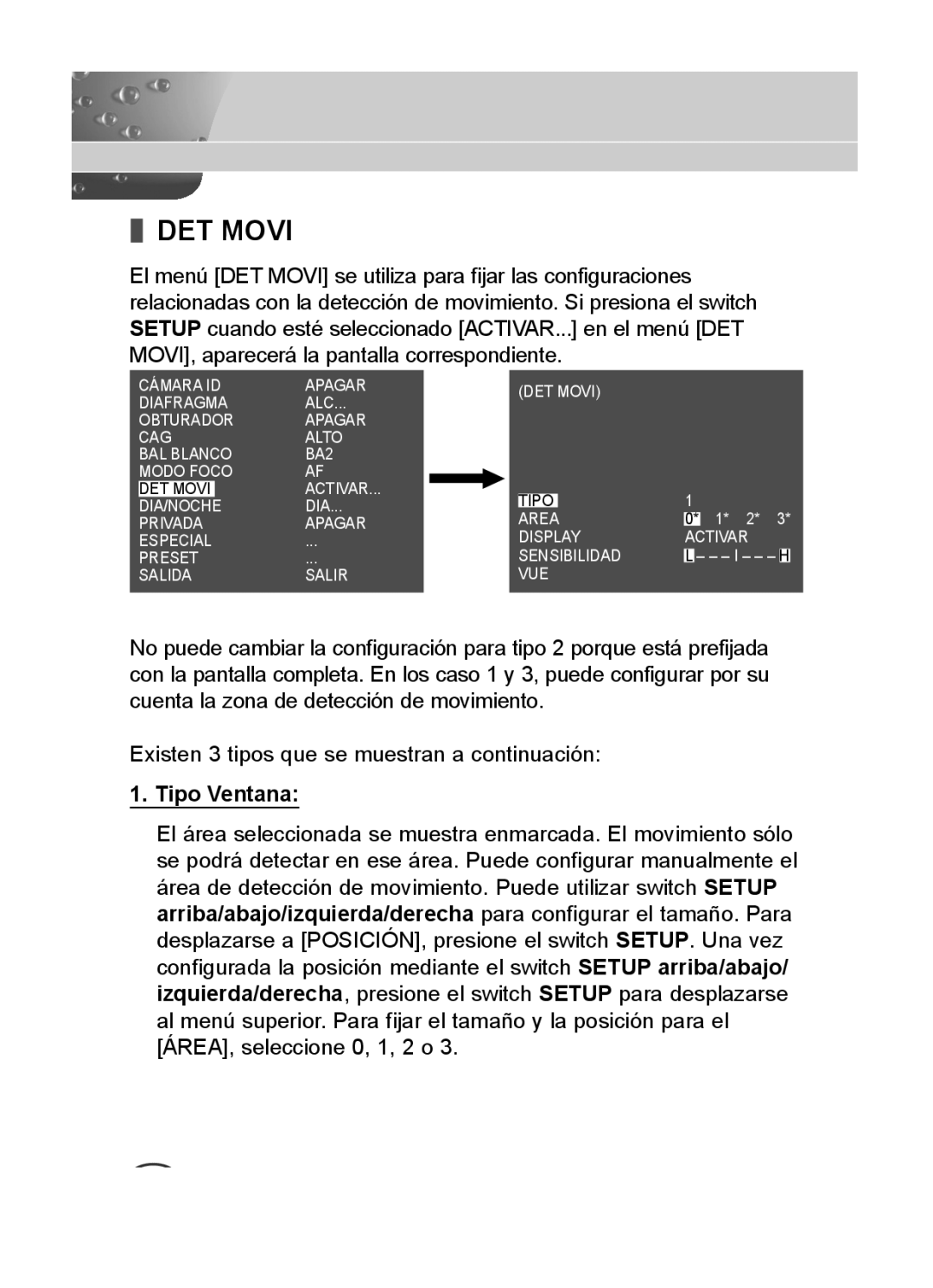 Samsung SCC-C4235P, SCC-C4333P, SCC-C4335P, SCC-C4233P manual DET Movi, Tipo Ventana 