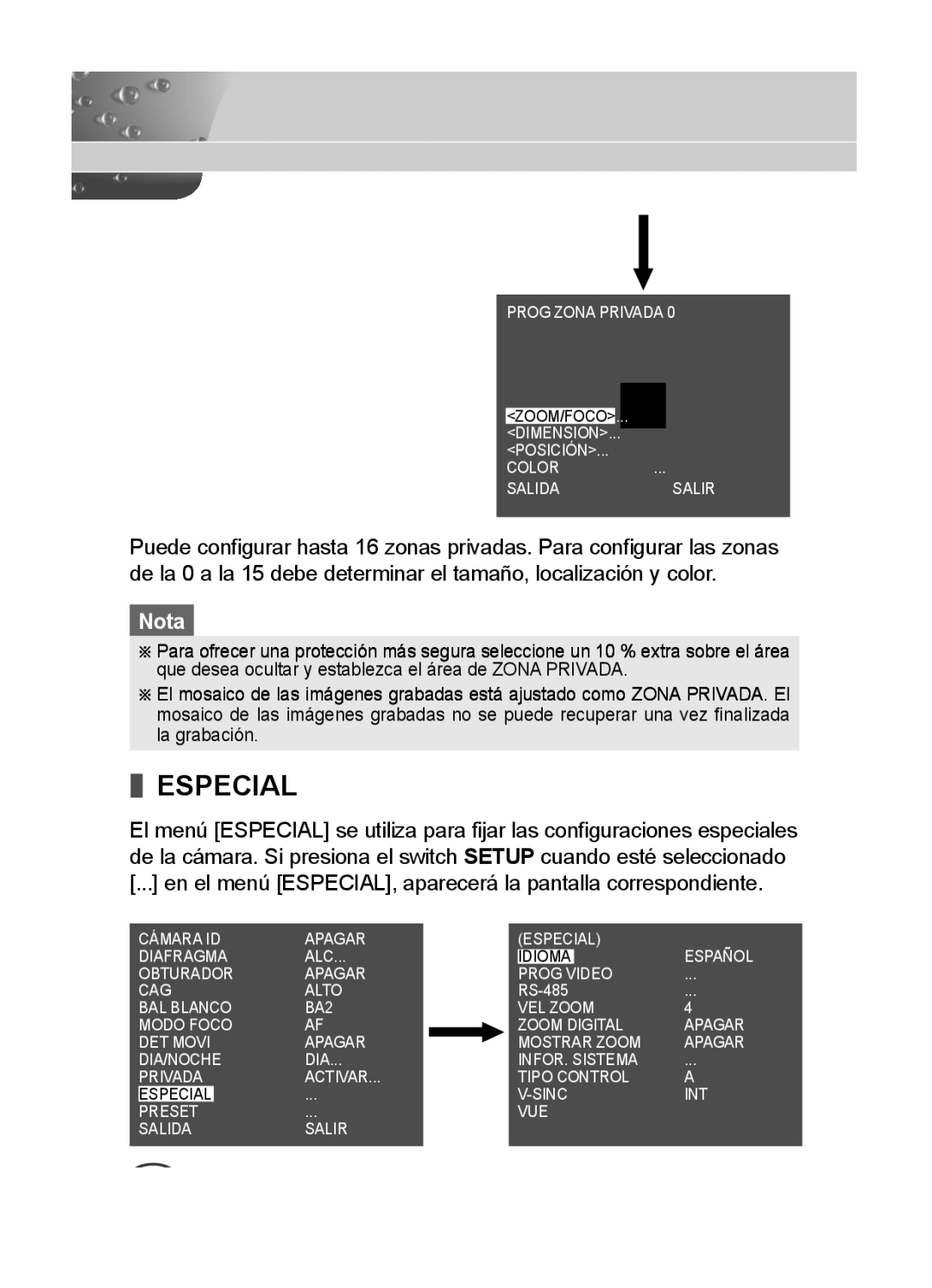 Samsung SCC-C4333P, SCC-C4335P, SCC-C4233P, SCC-C4235P manual Especial 