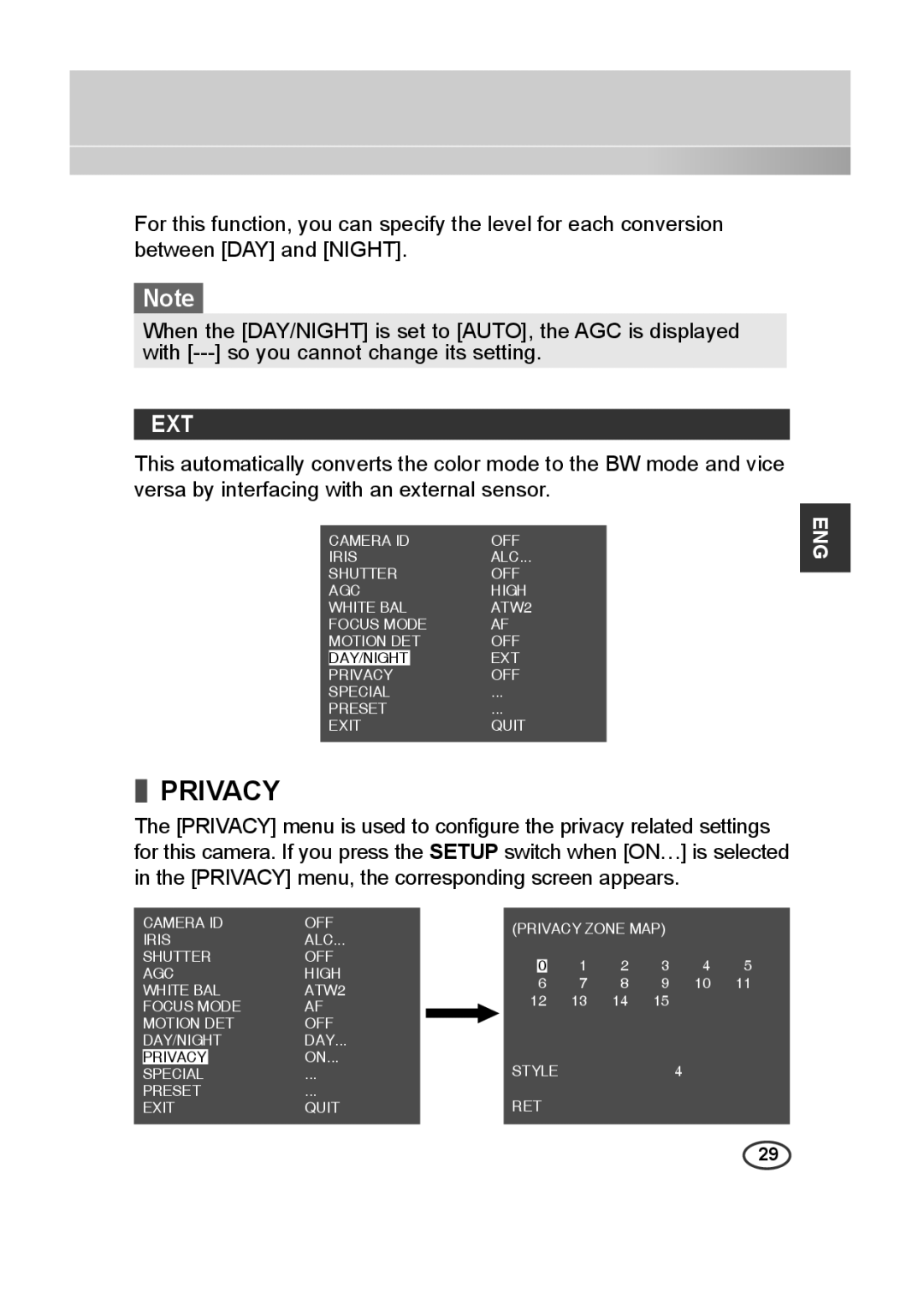 Samsung SCC-C4235P, SCC-C4333P, SCC-C4335P, SCC-C4233P manual Privacy, Ext 