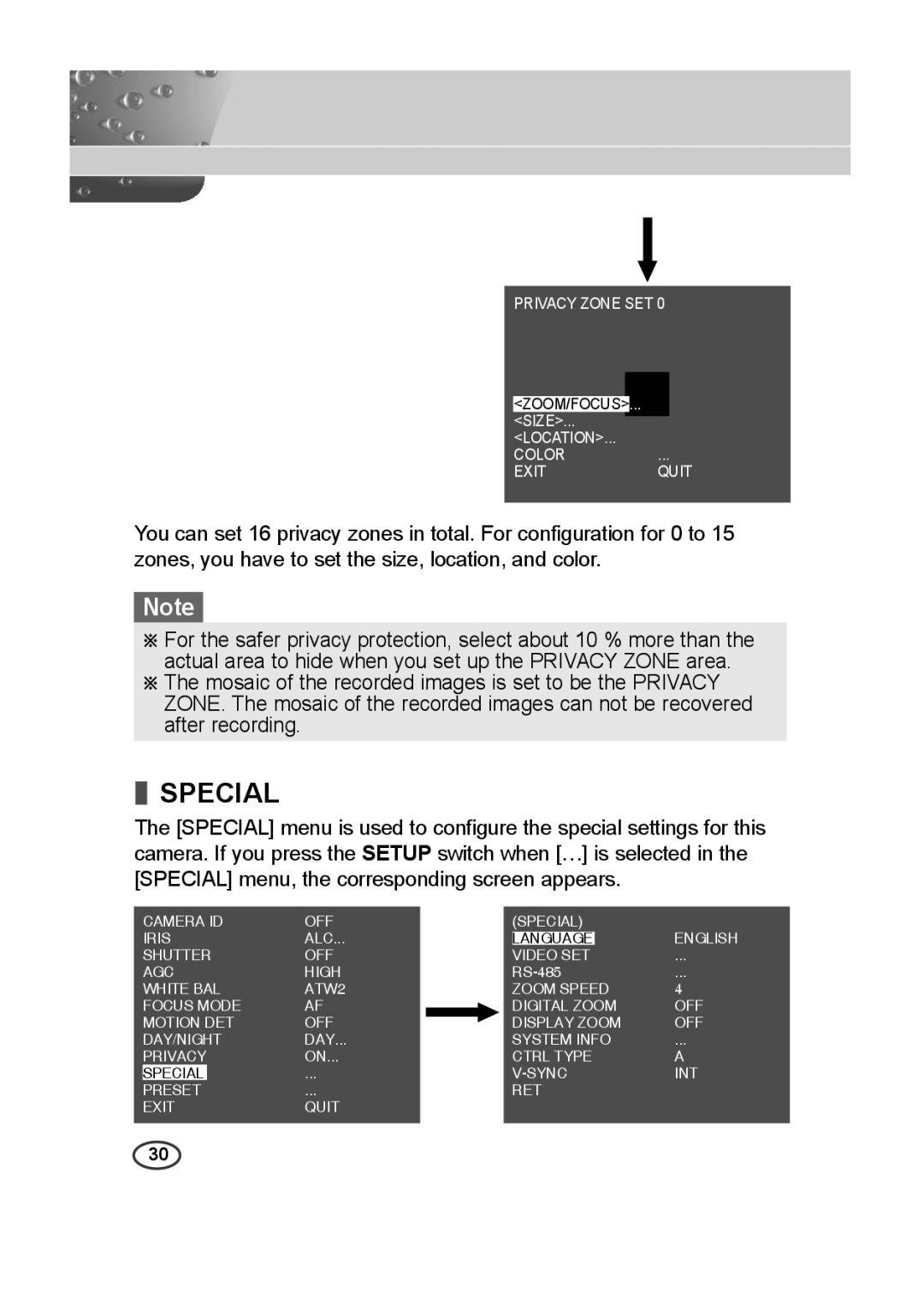 Samsung SCC-C4333P, SCC-C4335P, SCC-C4233P, SCC-C4235P manual Special 