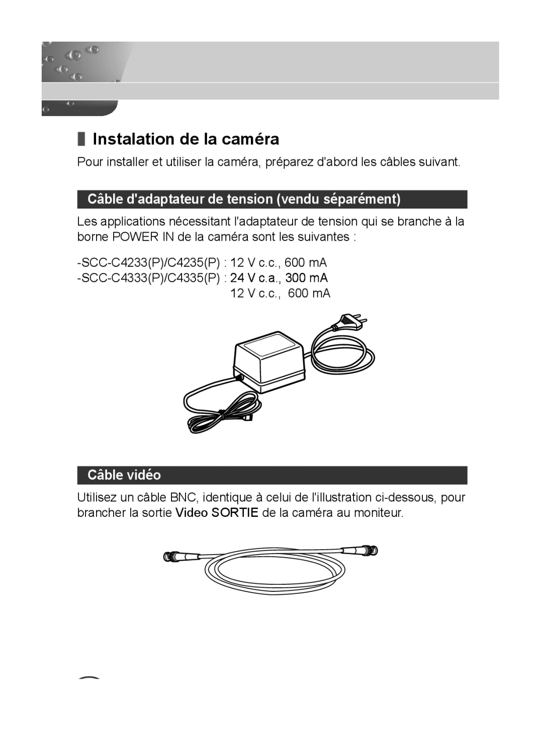 Samsung SCC-C4335P, SCC-C4333P, SCC-C4233P, SCC-C4235P manual Instalation de la caméra 