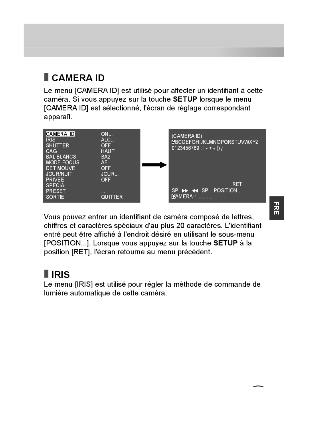 Samsung SCC-C4335P, SCC-C4333P, SCC-C4233P, SCC-C4235P manual Camera ID Iris 