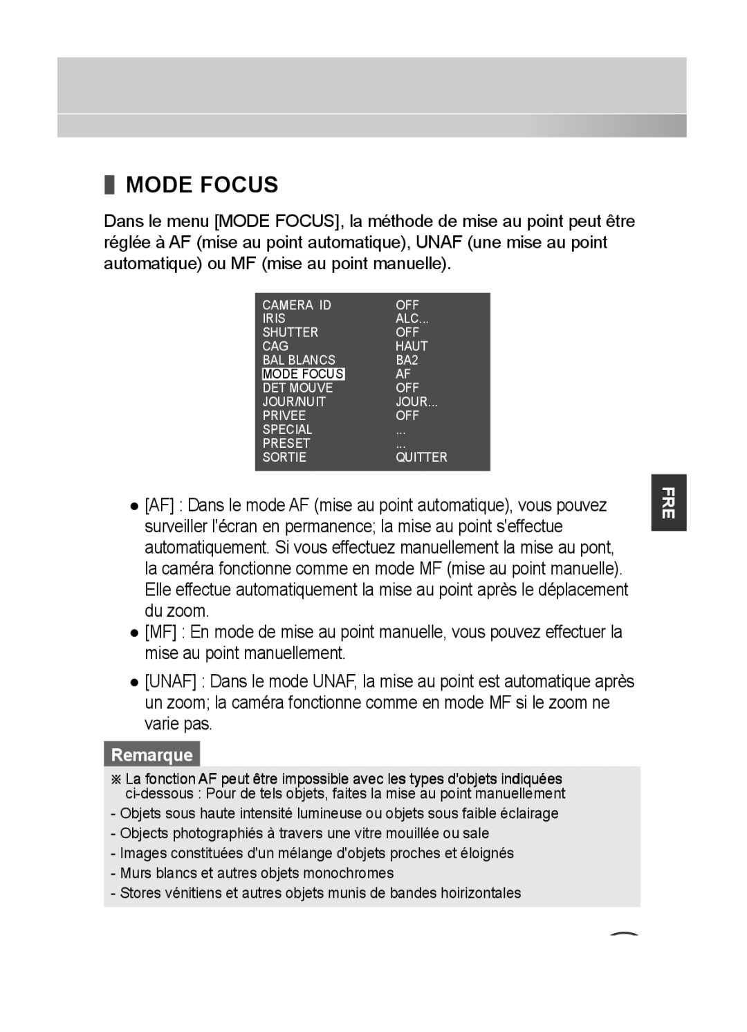 Samsung SCC-C4233P, SCC-C4333P, SCC-C4335P, SCC-C4235P manual Mode Focus 