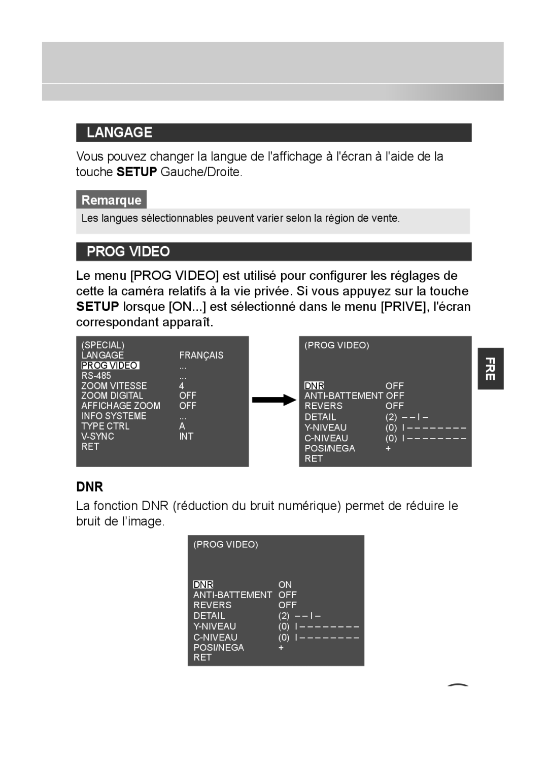 Samsung SCC-C4333P, SCC-C4335P, SCC-C4233P, SCC-C4235P manual Langage, Prog Video 