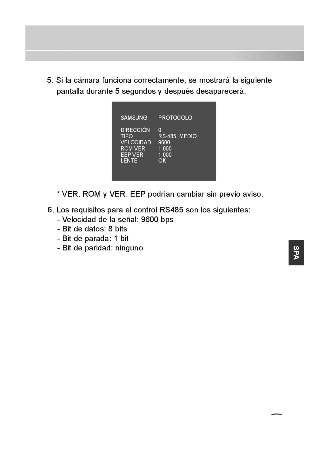 Samsung SCC-C4333P, SCC-C4335P, SCC-C4233P, SCC-C4235P manual Samsung Protocolo Dirección Tipo 