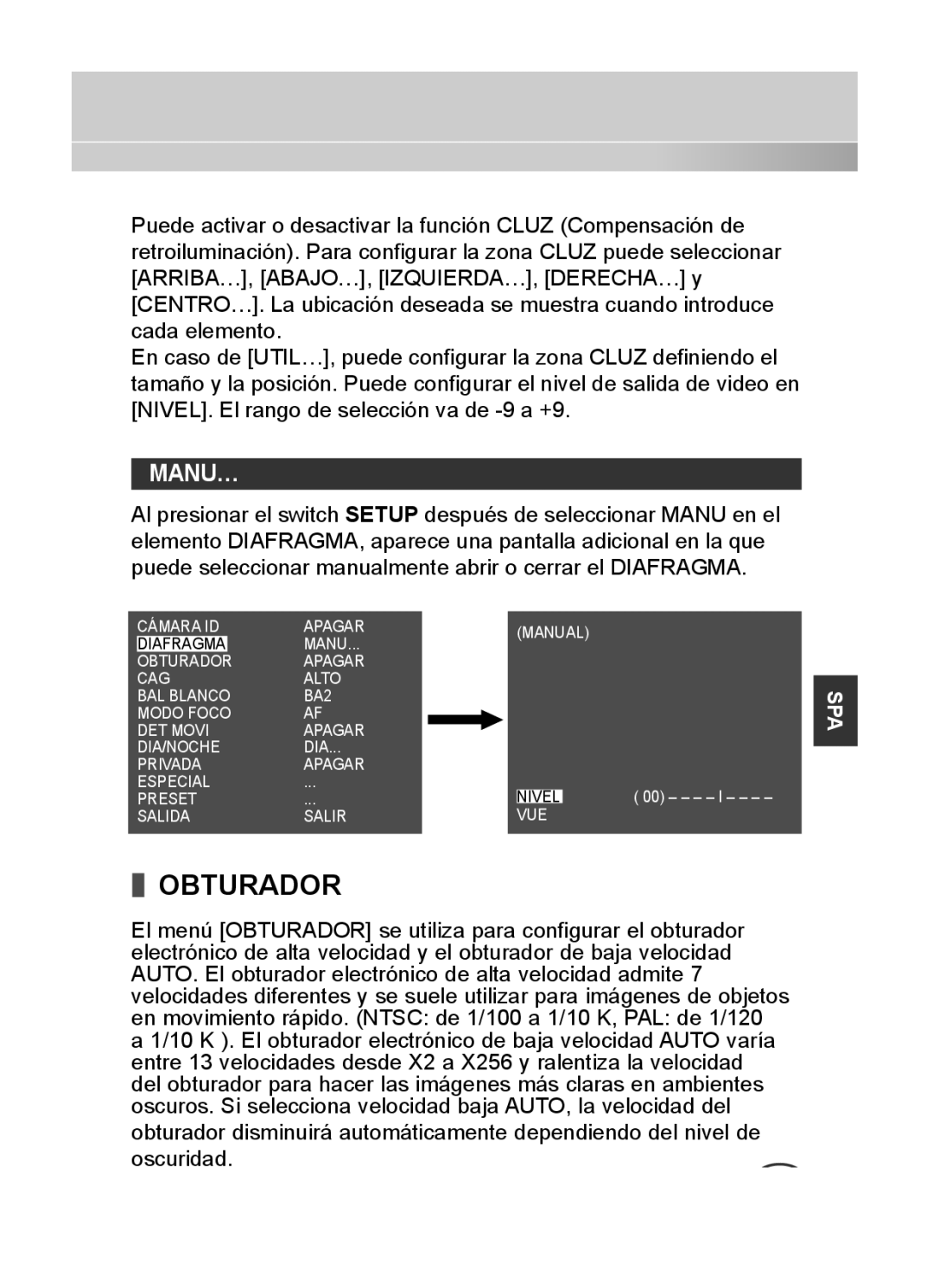 Samsung SCC-C4235P, SCC-C4333P, SCC-C4335P, SCC-C4233P manual Obturador, Manu… 