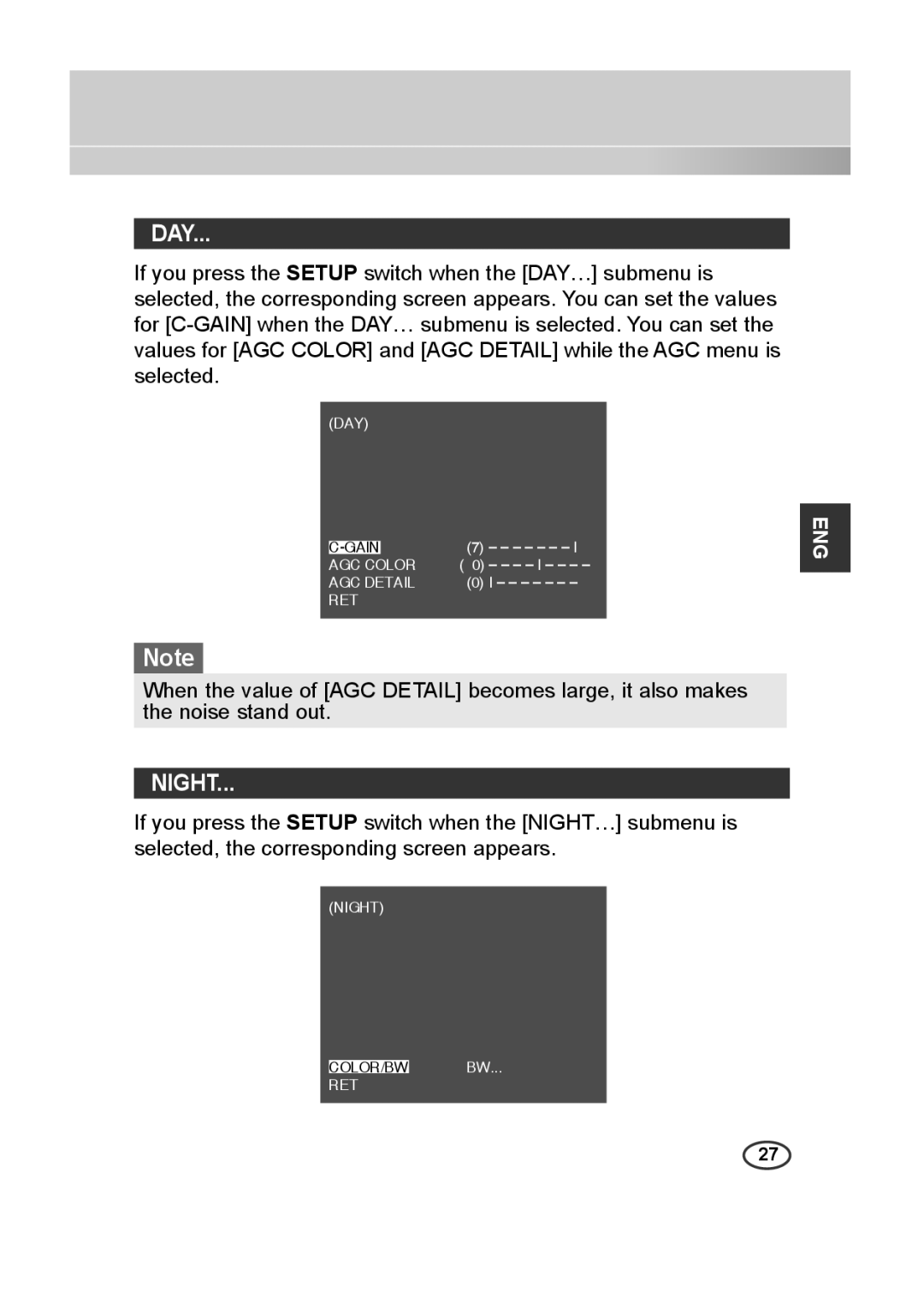 Samsung SCC-C4335P, SCC-C4333P, SCC-C4233P, SCC-C4235P manual Day, Night 