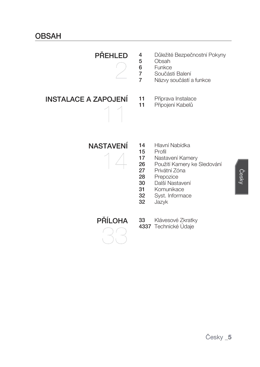 Samsung SCC-C4239P, SCC-C4237P manual Obsah 