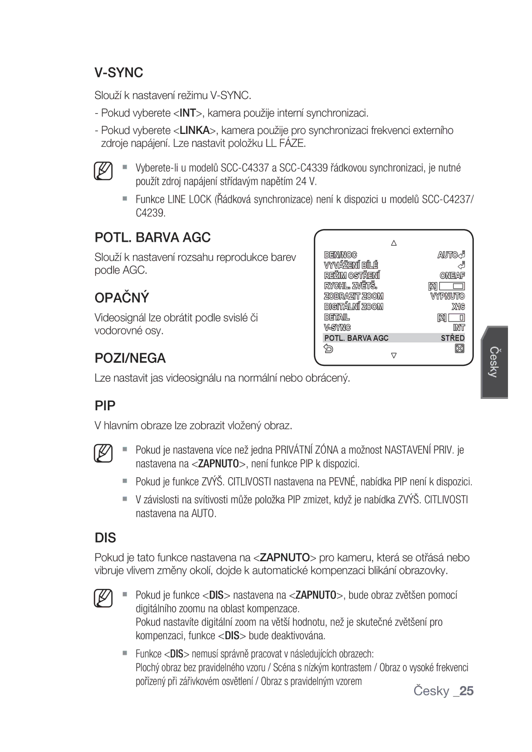 Samsung SCC-C4239P, SCC-C4237P manual POTL. Barva AGC, Opačný, Pozi/Nega 