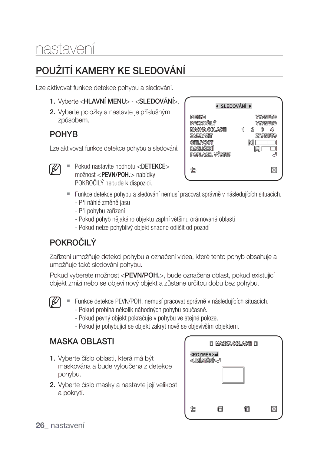 Samsung SCC-C4237P, SCC-C4239P manual Použití Kamery KE Sledování, Pokročilý, Maska Oblasti 