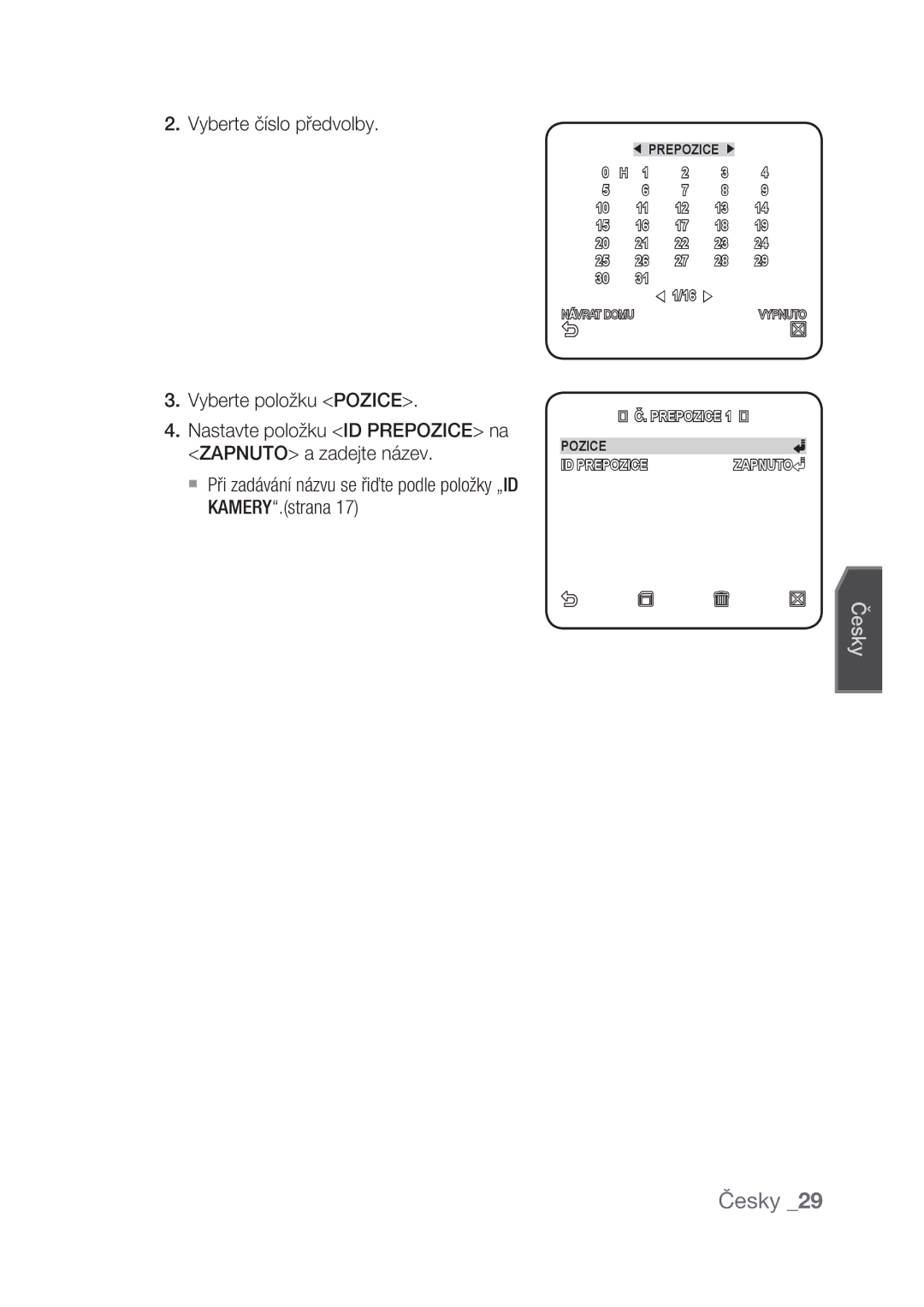 Samsung SCC-C4239P, SCC-C4237P manual Vyberte číslo předvolby 