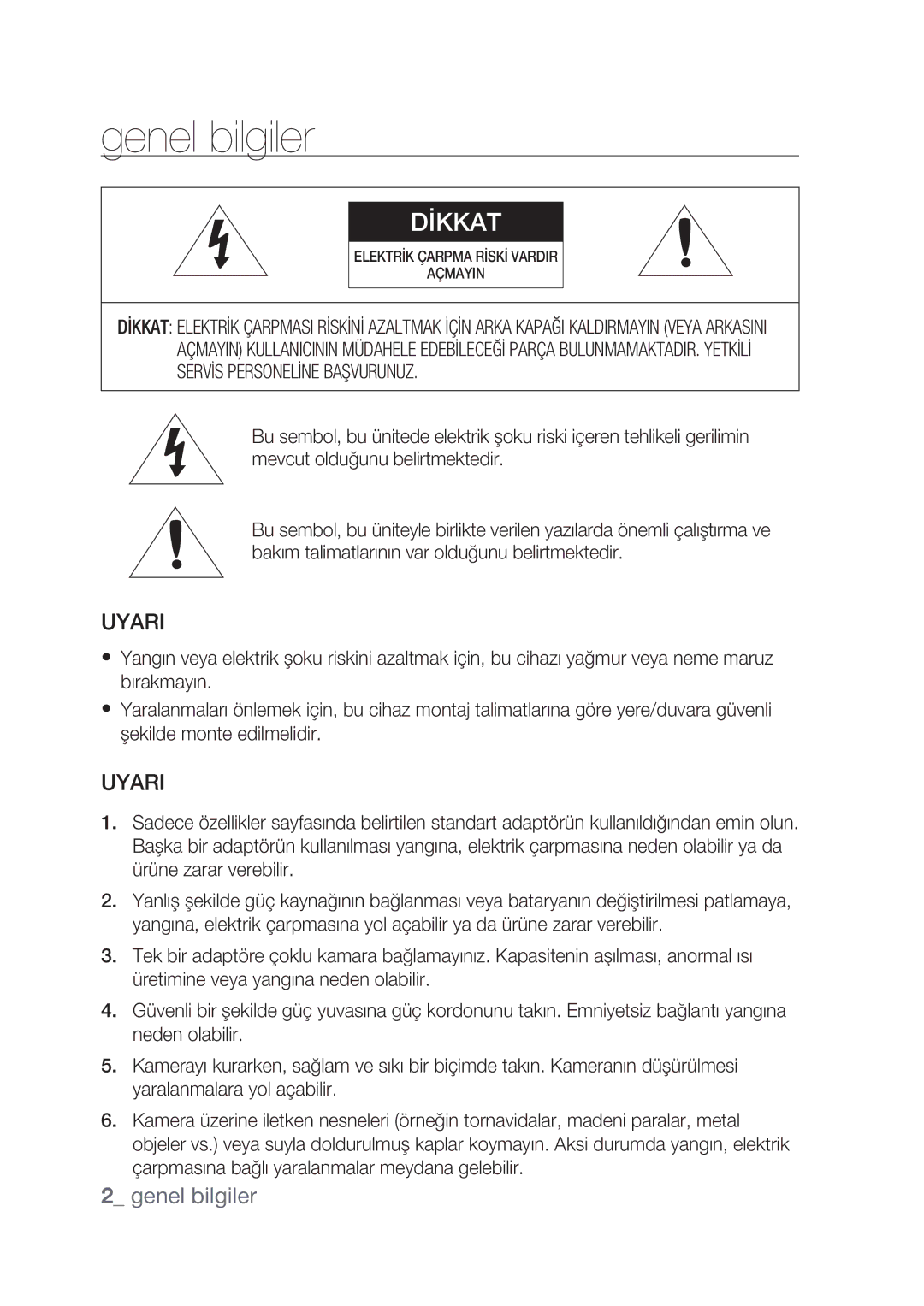 Samsung SCC-C4237P, SCC-C4239P manual Genel bilgiler 