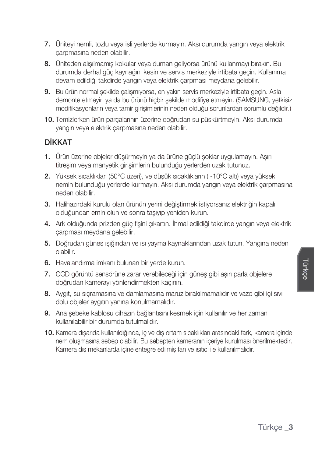 Samsung SCC-C4239P, SCC-C4237P manual Dİkkat, Türkçe 