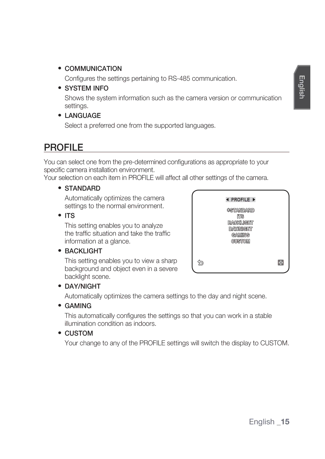 Samsung SCC-C4237P, SCC-C4239P manual Profile 