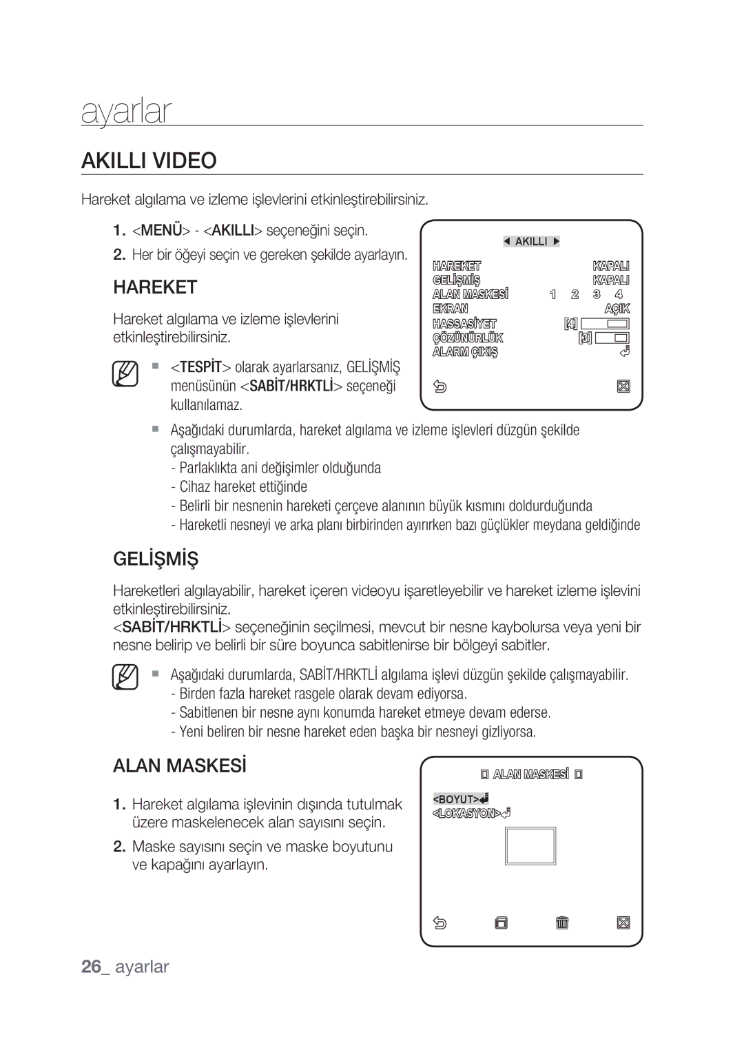 Samsung SCC-C4237P, SCC-C4239P manual Akilli Video, Gelİşmİş, Alan Maskesİ 