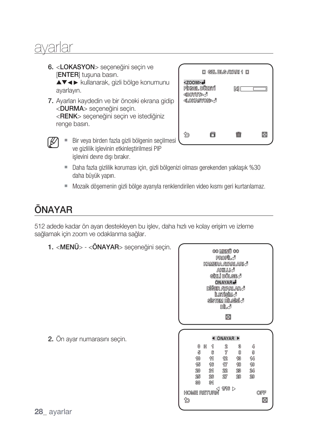 Samsung SCC-C4237P, SCC-C4239P manual Önayar, Ön ayar numarasını seçin 