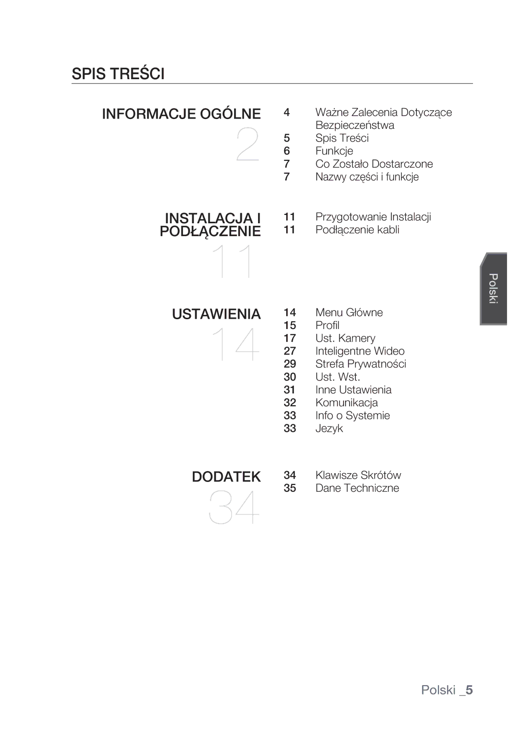 Samsung SCC-C4237P, SCC-C4239P manual Spis Treści 