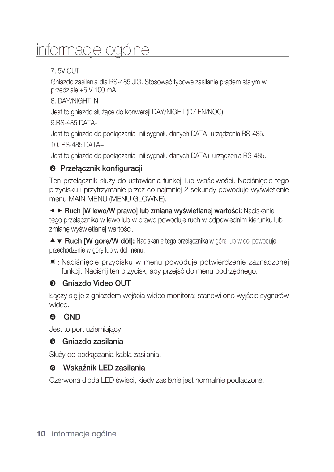 Samsung SCC-C4239P, SCC-C4237P manual Gniazdo Video OUT 