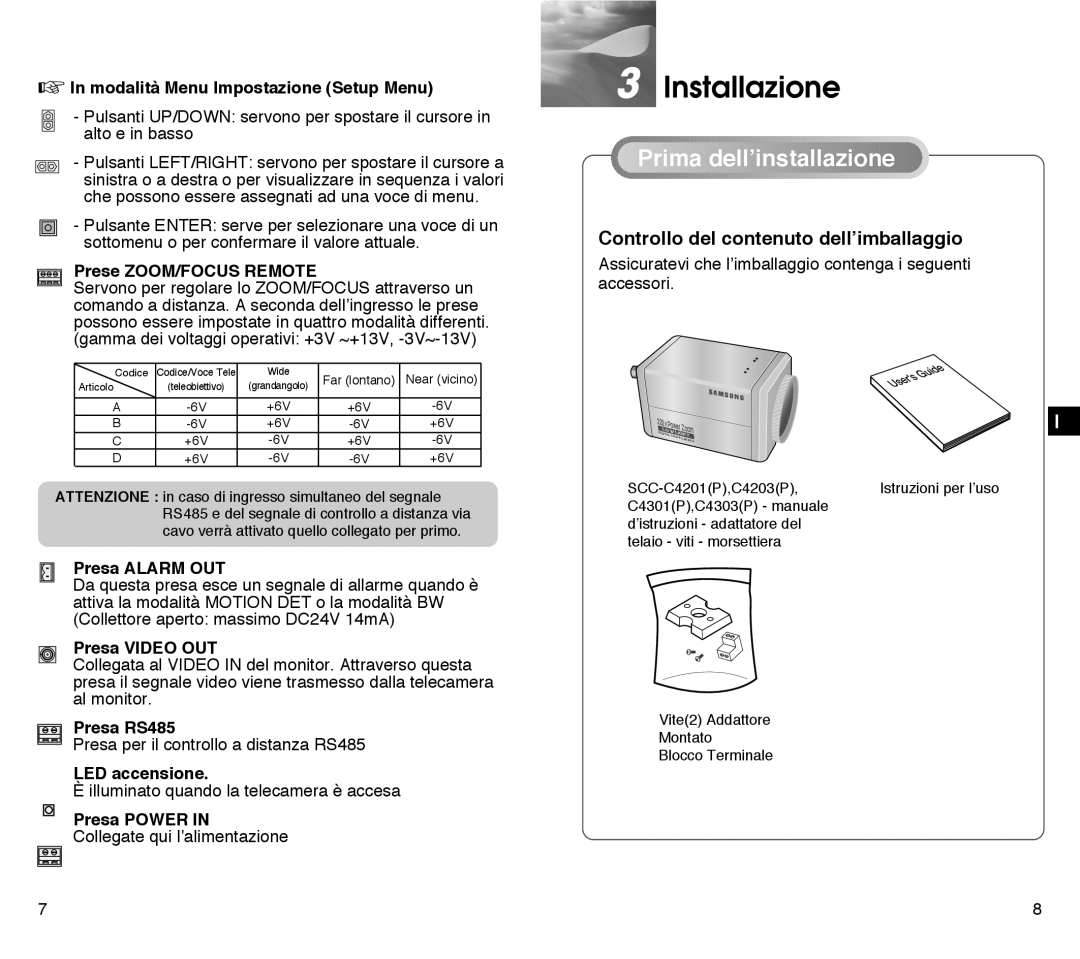 Samsung SCC-C4303AP, SCC-C4203AP manual Installazione, Prima dell’installazione 