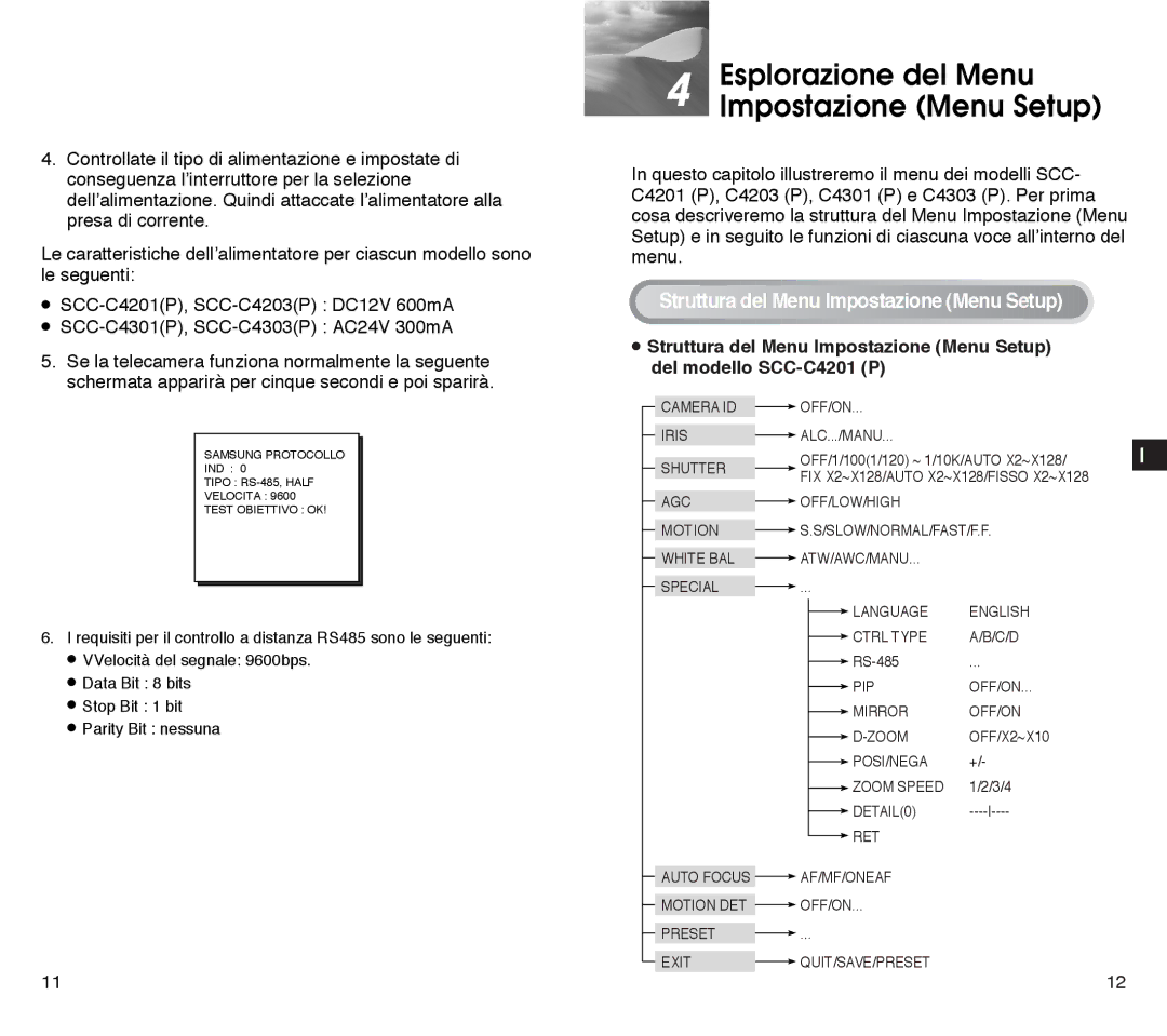 Samsung SCC-C4303AP, SCC-C4203AP manual Esplorazione del Menu 