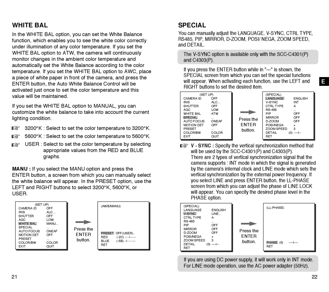 Samsung SCC-C4303AP, SCC-C4203AP manual White BAL, Special 