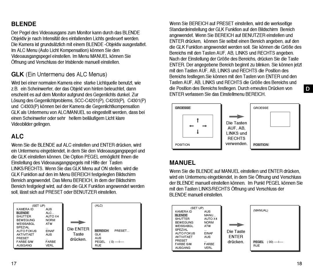 Samsung SCC-C4203AP, SCC-C4303AP manual Blende, Manuel 