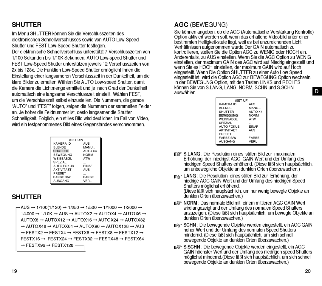 Samsung SCC-C4303AP, SCC-C4203AP manual Der Bewegung Option, mit den Tasten Links und Rechts 