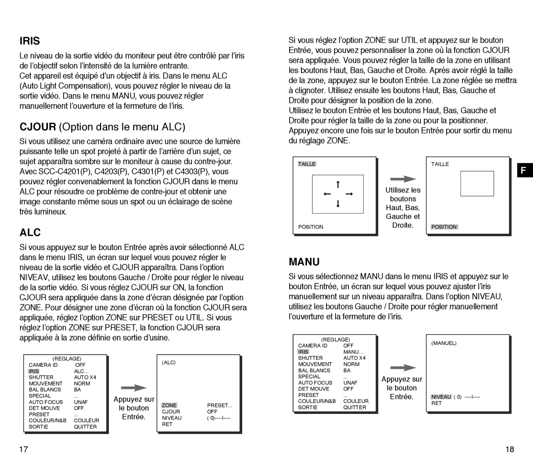 Samsung SCC-C4303AP, SCC-C4203AP manual Cjour Option dans le menu ALC 