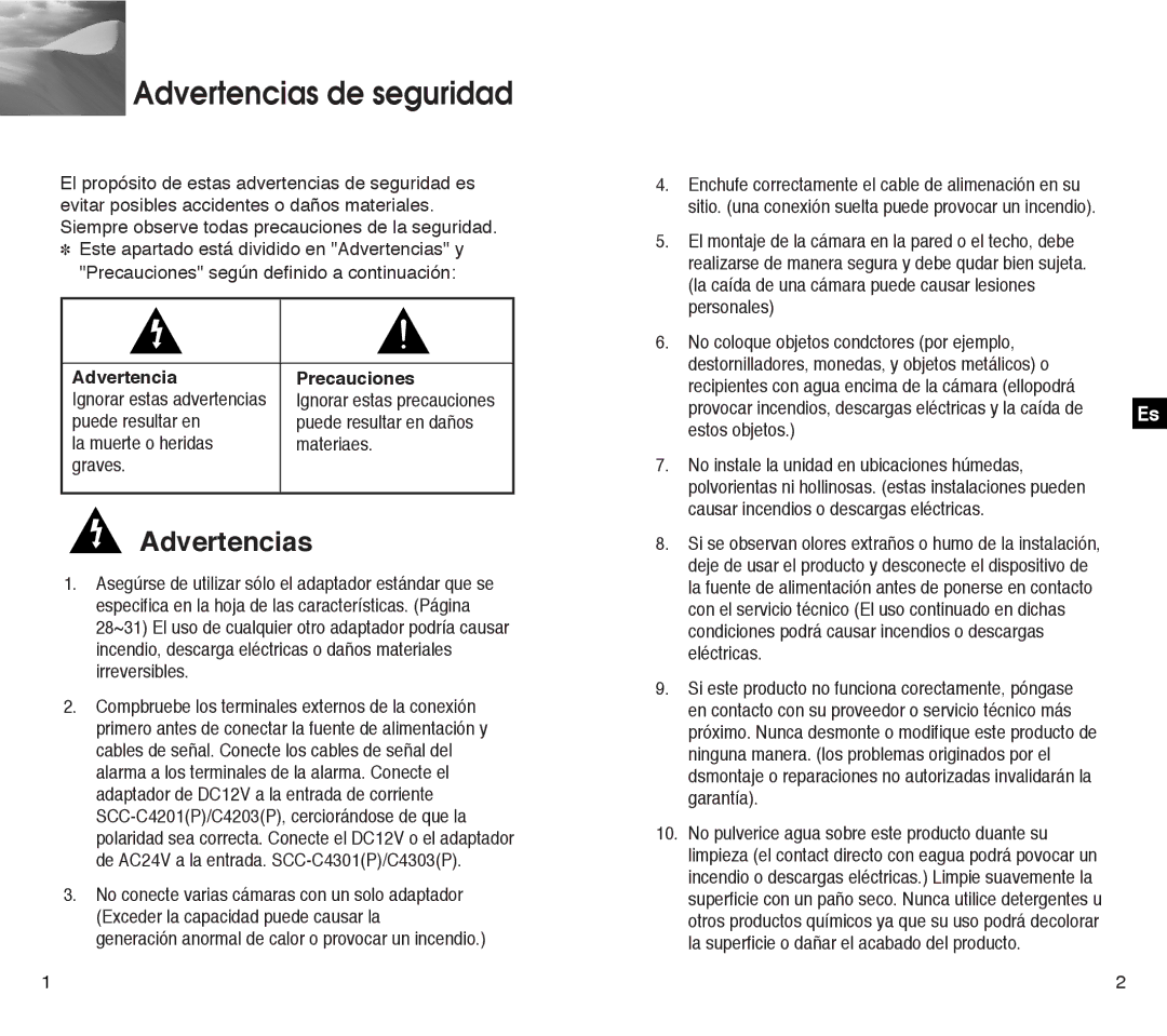 Samsung SCC-C4203AP, SCC-C4303AP manual Advertencias de seguridad, Precauciones 