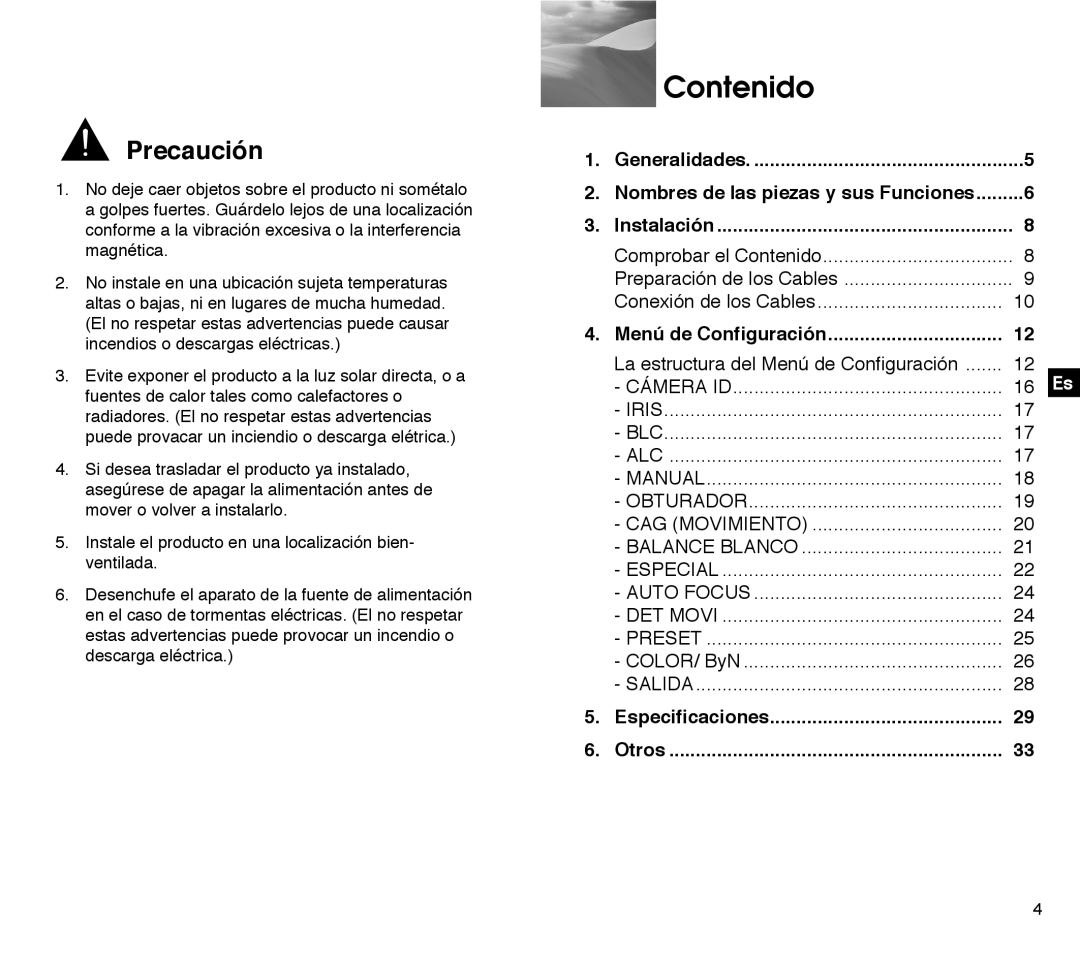 Samsung SCC-C4303AP, SCC-C4203AP manual Contenido, Precaución 